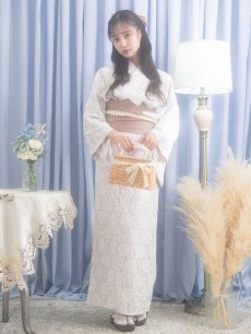 画像4: 即日発送!ピンク地×白レース浴衣 【浴衣3点セット 浴衣/帯/下駄】 [FB02] (4)