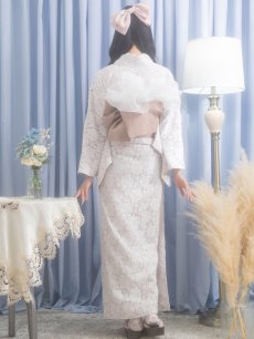 画像5: 即日発送!ピンク地×白レース浴衣 【浴衣3点セット 浴衣/帯/下駄】 [FB02] (5)