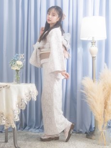 画像7: 即日発送!ピンク地×白レース浴衣 【浴衣3点セット 浴衣/帯/下駄】 [FB02] (7)