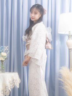 画像8: 即日発送!ピンク地×白レース浴衣 【浴衣3点セット 浴衣/帯/下駄】 [FB02] (8)