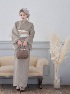 画像10: 【浴衣セール！】【即日発送】【浴衣】ベージュ×フラワーレース浴衣【浴衣３点セット 浴衣/帯/下駄】[YMT] (10)