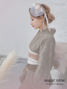 画像3: 【浴衣セール！】【即日発送】【浴衣】ベージュ×フラワーレース浴衣【浴衣３点セット 浴衣/帯/下駄】[YMT] (3)