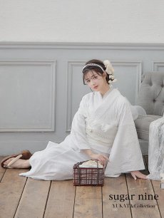 画像1: 【即日発送】【浴衣セール】白レース浴衣【浴衣３点セット 浴衣/帯/下駄】[YMT] (1)