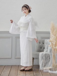 画像4: 【即日発送】【浴衣セール】白レース浴衣【浴衣３点セット 浴衣/帯/下駄】[YMT] (4)
