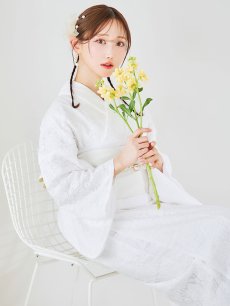 画像1: 【即日発送】【浴衣セール】白レース浴衣【浴衣３点セット 浴衣/帯/下駄】[YMT] (1)