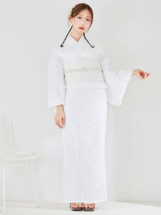 画像4: 【即日発送】【浴衣セール】白レース浴衣【浴衣３点セット 浴衣/帯/下駄】[YMT] (4)