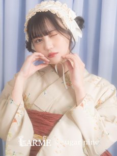 画像3: 【浴衣セール！】【即日発送】ベージュ地x小花柄浴衣 【浴衣3点セット 浴衣/帯/下駄】 [YMT] (3)