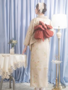 画像5: 【浴衣セール！】【即日発送】ベージュ地x小花柄浴衣 【浴衣3点セット 浴衣/帯/下駄】 [YMT] (5)