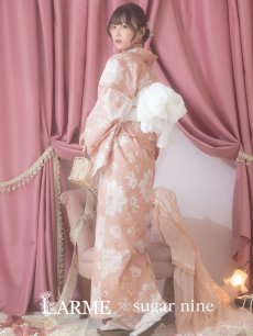 画像2: 【即日発送】【浴衣】くすみピンク地のホワイト牡丹浴衣 【浴衣3点セット 浴衣/帯/下駄】 [YMT] (2)