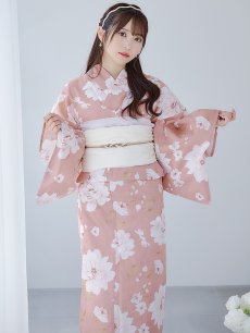 画像2: 【即日発送】【浴衣】くすみピンク地のホワイト牡丹浴衣 【浴衣3点セット 浴衣/帯/下駄】 [YMT] (2)