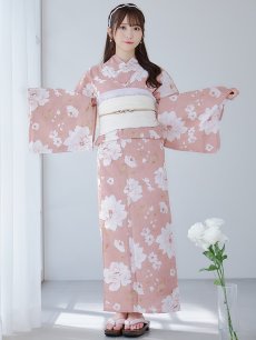 画像4: 【即日発送】【浴衣】くすみピンク地のホワイト牡丹浴衣 【浴衣3点セット 浴衣/帯/下駄】 [YMT] (4)