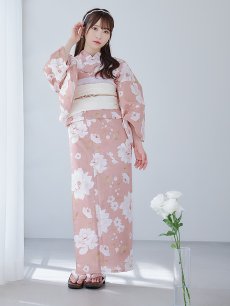 画像6: 【即日発送】【浴衣】くすみピンク地のホワイト牡丹浴衣 【浴衣3点セット 浴衣/帯/下駄】 [YMT] (6)