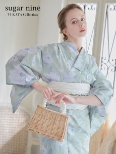 画像1: 【即日発送】【浴衣】ミント地x牡丹浴衣 【浴衣3点セット 浴衣/帯/下駄】 [YMT] (1)