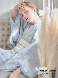 画像4: 【即日発送】【浴衣】ミント地x牡丹浴衣 【浴衣3点セット 浴衣/帯/下駄】 [YMT] (4)