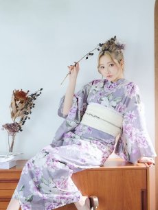 画像14: 【即日発送】大胆に咲き誇る紫×白牡丹浴衣 【浴衣3点セット 浴衣/帯/下駄】 [YMT] (14)