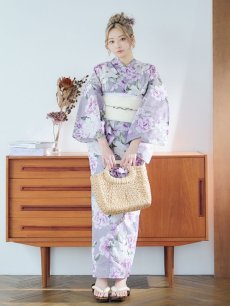 画像5: 【即日発送】大胆に咲き誇る紫×白牡丹浴衣 【浴衣3点セット 浴衣/帯/下駄】 [YMT] (5)