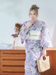 画像8: 【即日発送】大胆に咲き誇る紫×白牡丹浴衣 【浴衣3点セット 浴衣/帯/下駄】 [YMT] (8)