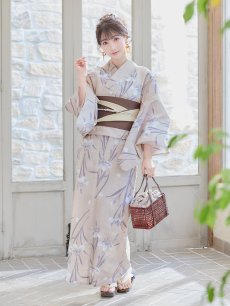 画像3: 【即日発送】ベージュ地×水仙の花浴衣 【浴衣3点セット 浴衣/帯/下駄】 [FB02] (3)