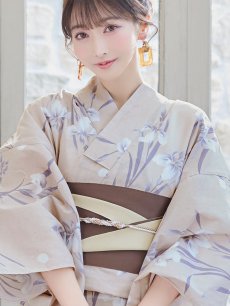 画像4: 【即日発送】ベージュ地×水仙の花浴衣 【浴衣3点セット 浴衣/帯/下駄】 [FB02] (4)
