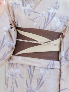 画像6: 【即日発送】ベージュ地×水仙の花浴衣 【浴衣3点セット 浴衣/帯/下駄】 [FB02] (6)