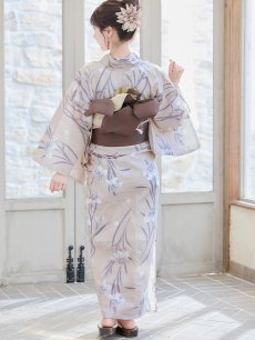 画像7: 【即日発送】ベージュ地×水仙の花浴衣 【浴衣3点セット 浴衣/帯/下駄】 [FB02] (7)