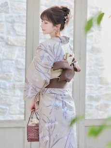 画像8: 【即日発送】ベージュ地×水仙の花浴衣 【浴衣3点セット 浴衣/帯/下駄】 [FB02] (8)