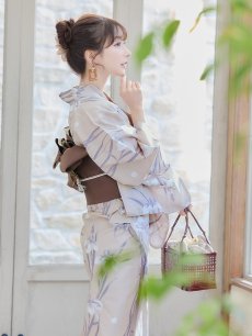 画像10: 【即日発送】ベージュ地×水仙の花浴衣 【浴衣3点セット 浴衣/帯/下駄】 [FB02] (10)