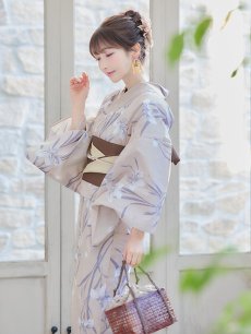 画像11: 【即日発送】ベージュ地×水仙の花浴衣 【浴衣3点セット 浴衣/帯/下駄】 [FB02] (11)