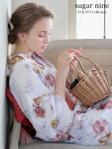 画像3: 【即日発送】【浴衣】白地x暖色椿浴衣 【浴衣3点セット 浴衣/帯/下駄】 [FB02] (3)