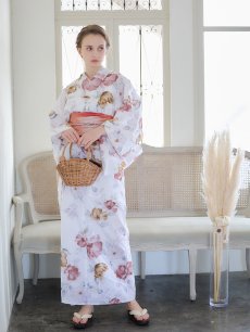 画像4: 【即日発送】【浴衣】白地x暖色椿浴衣 【浴衣3点セット 浴衣/帯/下駄】 [FB02] (4)