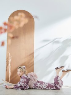 画像10: 【即日発送】【浴衣セール！】エンジ×椿ニュアンス浴衣 【浴衣3点セット 浴衣/帯/下駄】 [FB02] (10)