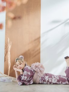 画像11: 【即日発送】【浴衣セール！】エンジ×椿ニュアンス浴衣 【浴衣3点セット 浴衣/帯/下駄】 [FB02] (11)