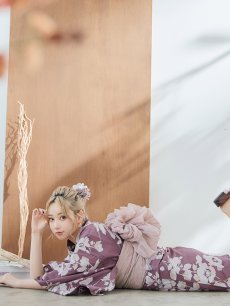 画像12: 【即日発送】【浴衣セール！】エンジ×椿ニュアンス浴衣 【浴衣3点セット 浴衣/帯/下駄】 [FB02] (12)