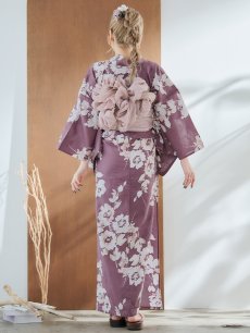 画像14: 【即日発送】【浴衣セール！】エンジ×椿ニュアンス浴衣 【浴衣3点セット 浴衣/帯/下駄】 [FB02] (14)