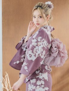 画像2: 【即日発送】【浴衣セール！】エンジ×椿ニュアンス浴衣 【浴衣3点セット 浴衣/帯/下駄】 [FB02] (2)