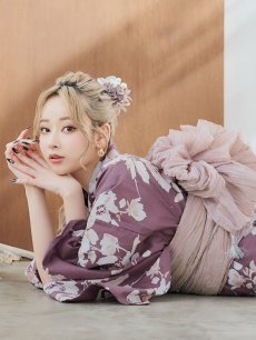 画像3: 【即日発送】【浴衣セール！】エンジ×椿ニュアンス浴衣 【浴衣3点セット 浴衣/帯/下駄】 [FB02] (3)