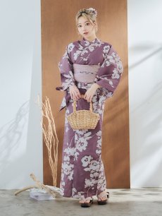 画像4: 【即日発送】【浴衣セール！】エンジ×椿ニュアンス浴衣 【浴衣3点セット 浴衣/帯/下駄】 [FB02] (4)