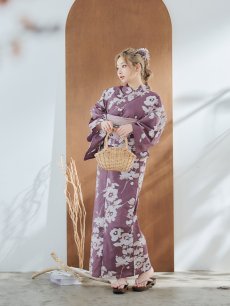 画像5: 【即日発送】【浴衣セール！】エンジ×椿ニュアンス浴衣 【浴衣3点セット 浴衣/帯/下駄】 [FB02] (5)