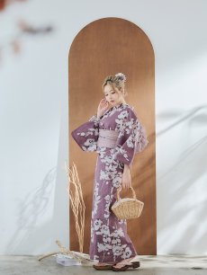 画像6: 【即日発送】【浴衣セール！】エンジ×椿ニュアンス浴衣 【浴衣3点セット 浴衣/帯/下駄】 [FB02] (6)