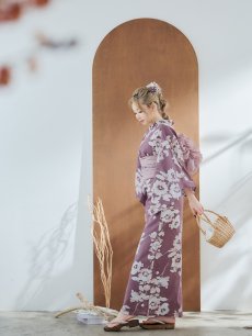 画像7: 【即日発送】【浴衣セール！】エンジ×椿ニュアンス浴衣 【浴衣3点セット 浴衣/帯/下駄】 [FB02] (7)