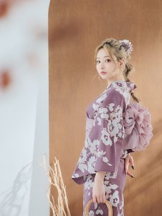 画像8: 【即日発送】【浴衣セール！】エンジ×椿ニュアンス浴衣 【浴衣3点セット 浴衣/帯/下駄】 [FB02] (8)