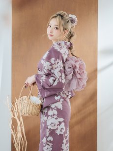 画像9: 【即日発送】【浴衣セール！】エンジ×椿ニュアンス浴衣 【浴衣3点セット 浴衣/帯/下駄】 [FB02] (9)