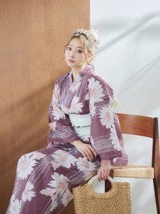 画像12: 【即日発送】えんじxマーガレット浴衣 【浴衣3点セット 浴衣/帯/下駄】 [FB02] (12)