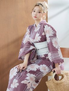 画像13: 【即日発送】えんじxマーガレット浴衣 【浴衣3点セット 浴衣/帯/下駄】 [FB02] (13)