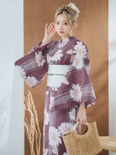画像3: 【即日発送】えんじxマーガレット浴衣 【浴衣3点セット 浴衣/帯/下駄】 [FB02] (3)
