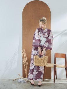 画像6: 【即日発送】えんじxマーガレット浴衣 【浴衣3点セット 浴衣/帯/下駄】 [FB02] (6)