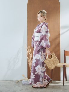 画像7: 【即日発送】えんじxマーガレット浴衣 【浴衣3点セット 浴衣/帯/下駄】 [FB02] (7)