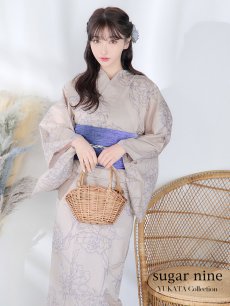 画像2: 【即日発送】【浴衣】ベージュ地に線画の椿浴衣 【浴衣3点セット 浴衣/帯/下駄】 [FB02] (2)