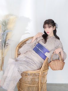 画像12: 【即日発送】【浴衣】ベージュ地に線画の椿浴衣 【浴衣3点セット 浴衣/帯/下駄】 [FB02] (12)