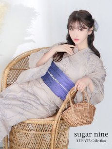 画像1: 【即日発送】【浴衣】ベージュ地に線画の椿浴衣 【浴衣3点セット 浴衣/帯/下駄】 [FB02] (1)